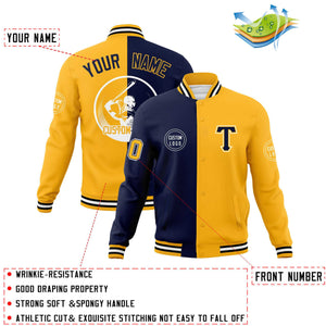 Custom Navy Gold Varsity Full-Snap Split Letterman Baseball Jacket