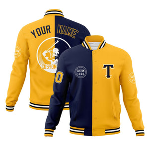 Custom Navy Gold Varsity Full-Snap Split Letterman Baseball Jacket