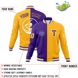 Custom Purple Gold Varsity Full-Snap Split Letterman Baseball Jacket