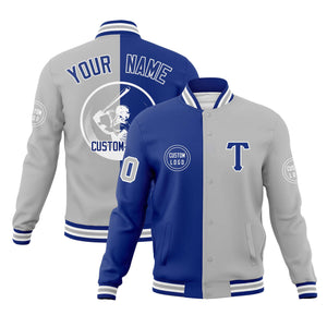 Custom Royal Gray Varsity Full-Snap Split Letterman Baseball Jacket