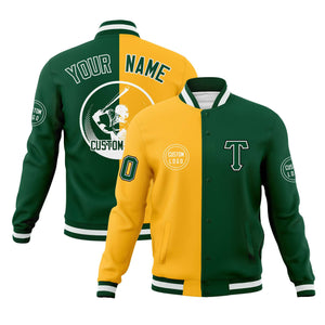 Custom Green Gold Varsity Full-Snap Split Letterman Baseball Jacket