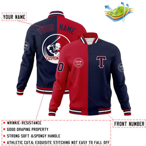 Custom Red Navy Varsity Full-Snap Split Letterman Baseball Jacket