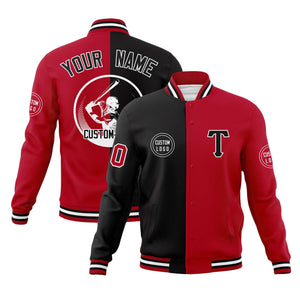 Custom Black Red Varsity Full-Snap Split Letterman Baseball Jacket