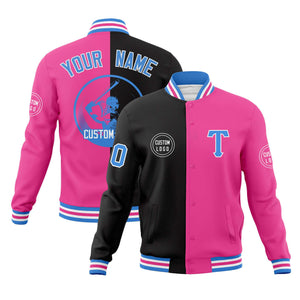 Custom Black Pink Varsity Full-Snap Split Letterman Baseball Jacket