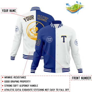 Custom Royal White Varsity Full-Snap Split Letterman Baseball Jacket