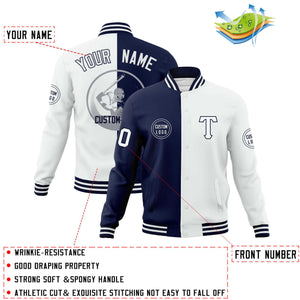 Custom Navy White Varsity Full-Snap Split Letterman Baseball Jacket