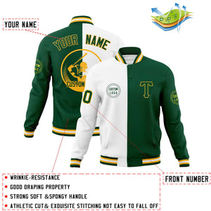 Custom White Green Varsity Full-Snap Split Letterman Baseball Jacket