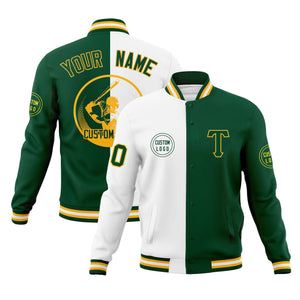 Custom White Green Varsity Full-Snap Split Letterman Baseball Jacket