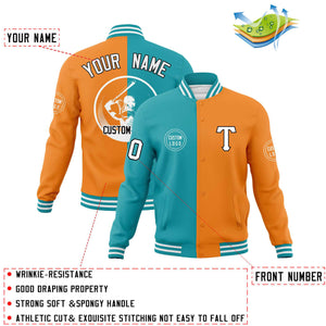 Custom Aqua Orange Varsity Full-Snap Split Letterman Baseball Jacket