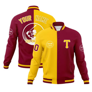 Custom Gold Crimson Varsity Full-Snap Split Letterman Baseball Jacket