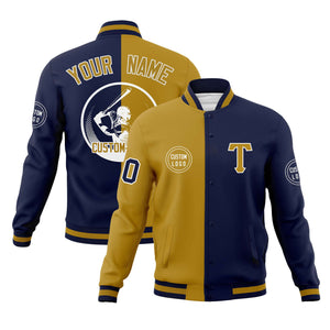 Custom Old Gold Navy Varsity Full-Snap Split Letterman Baseball Jacket