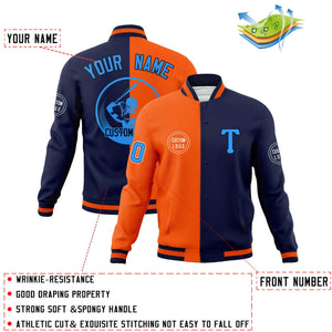 Custom Orange Navy Varsity Full-Snap Split Letterman Baseball Jacket