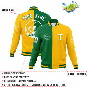 Custom Kelly Green Gold Varsity Full-Snap Split Letterman Baseball Jacket