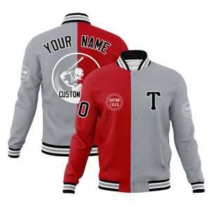 Custom Red Gray Varsity Full-Snap Split Letterman Baseball Jacket