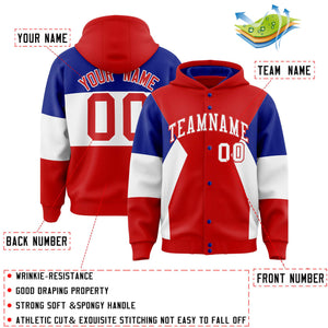 Custom Red Royal-White Color Block Varsity Full-Snap Letterman Hoodie Jacket