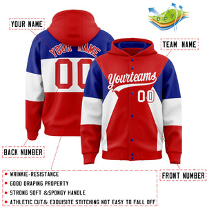 Custom Red Royal-White Color Block Varsity Full-Snap Letterman Hoodie Jacket