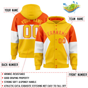 Custom Gold Orange-White Color Block Varsity Full-Snap Letterman Hoodie Jacket