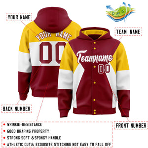 Custom Crimson Gold-White Color Block Varsity Full-Snap Letterman Hoodie Jacket