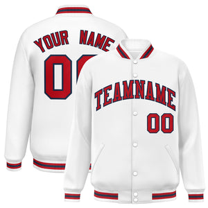 Custom White Royal-Red Letterman Two Tone Classic Style Varsity Full-Snap Jacket