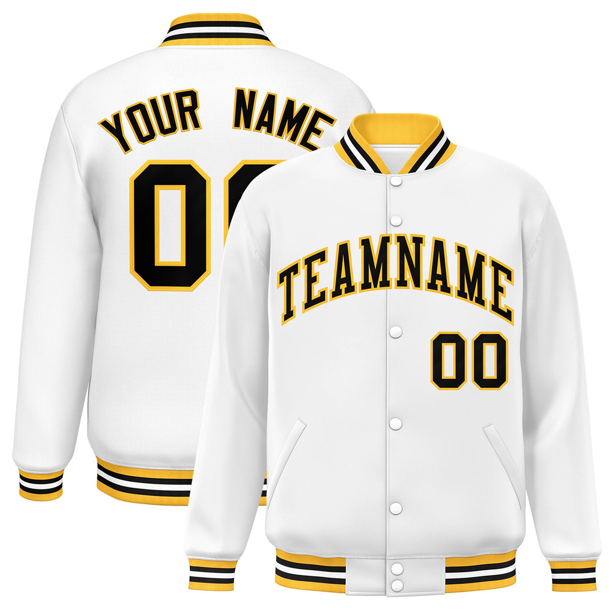 Custom White Black-Gold Letterman Two Tone Classic Style Varsity Full-Snap Jacket