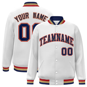 Custom White Navy-Old Gold Classic Style Varsity Full-Snap Letterman Jacket