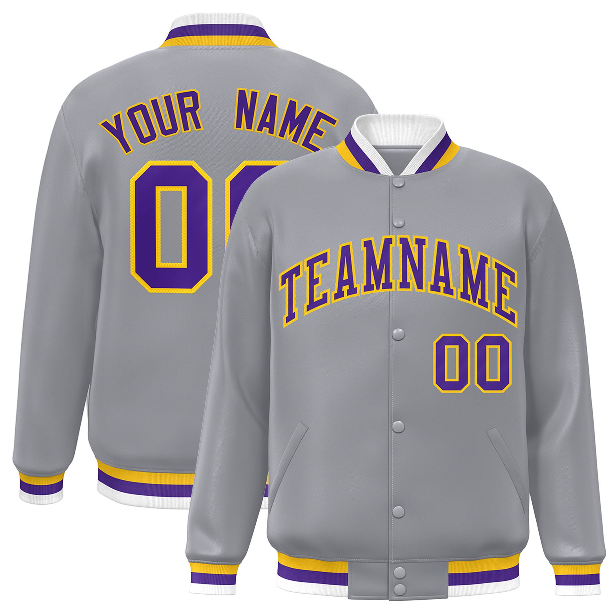 Custom Gray Purple-Gold Classic Style Varsity Full-Snap Letterman Jacket