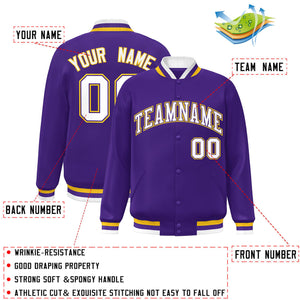 Custom Purple White-Purple Classic Style Varsity Full-Snap Letterman Jacket