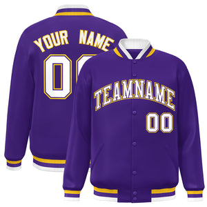 Custom Purple White-Purple Classic Style Varsity Full-Snap Letterman Jacket