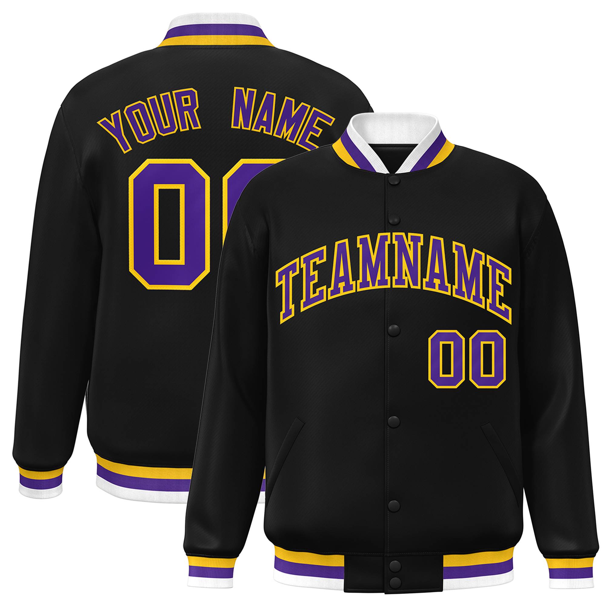 Custom Black Purple-Gold Classic Style Varsity Full-Snap Letterman Jacket