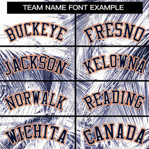 Custom Navy Orange-White Maple Leaf Raglan Sleeves Bomber Graffiti Pattern Varsity Jacket