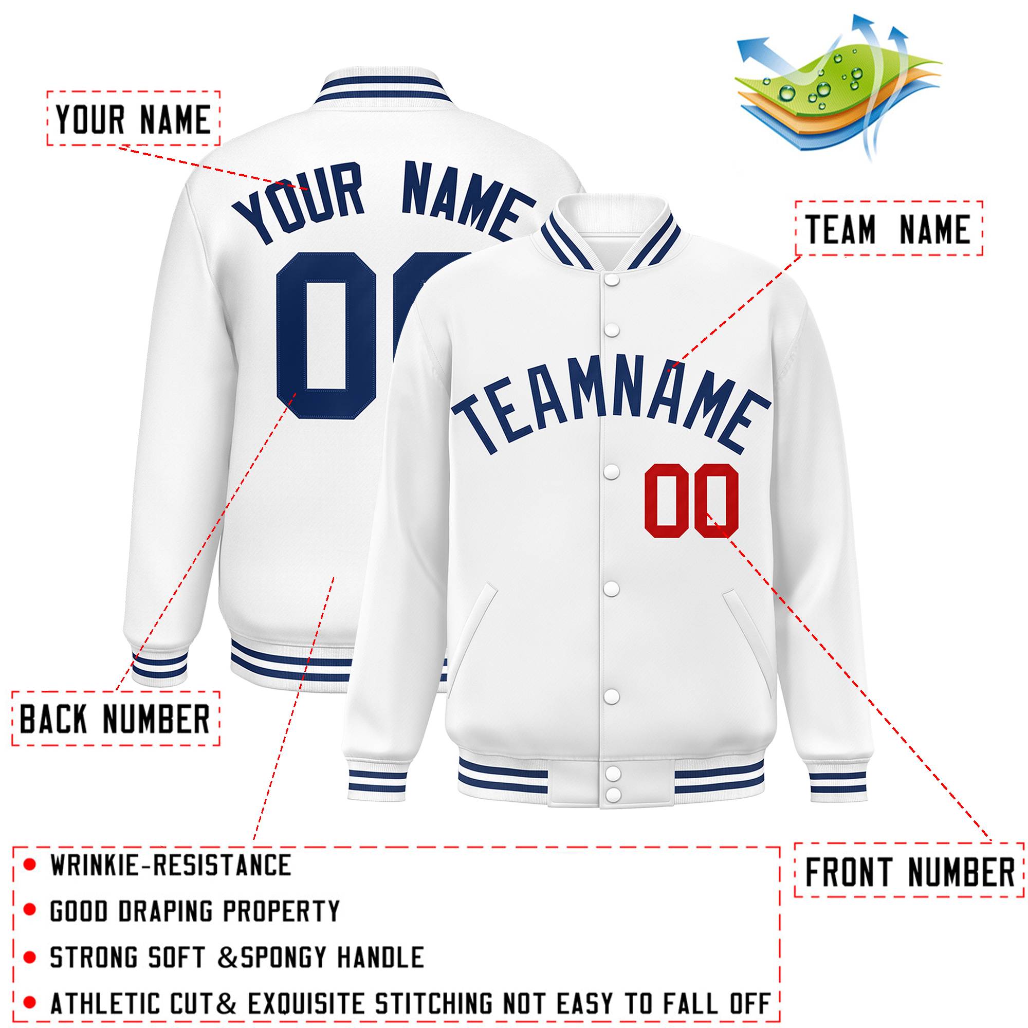 Custom White Royal Classic Style Varsity Full-Snap Letterman Jacket