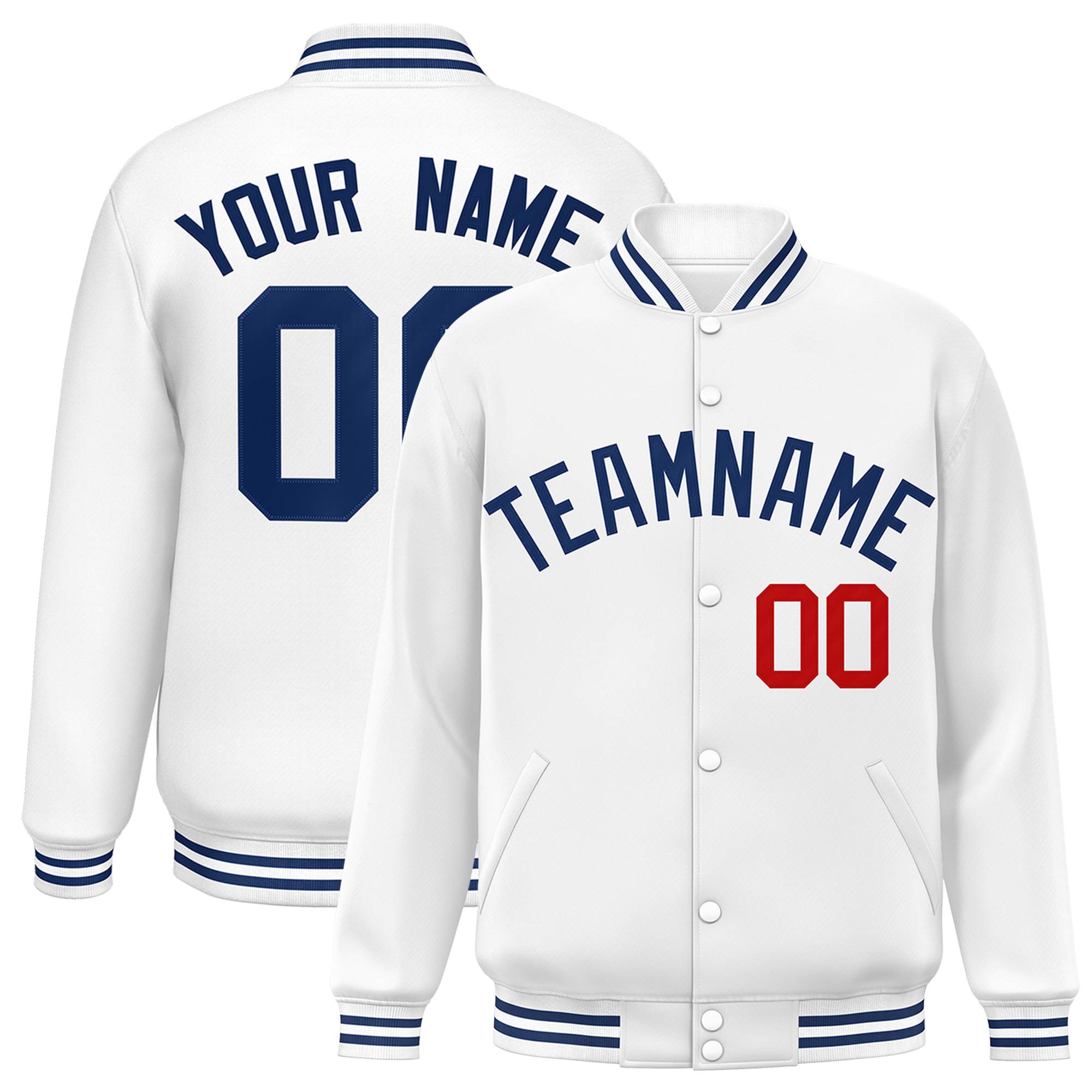 Custom White Royal Classic Style Varsity Full-Snap Letterman Jacket