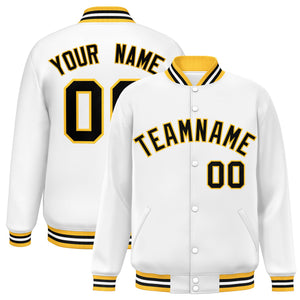 Custom White Black-Gold Classic Style Varsity Full-Snap Letterman Jacket