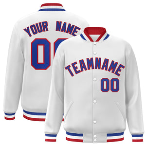 Custom White Royal-Red Classic Style Varsity Full-Snap Letterman Jacket