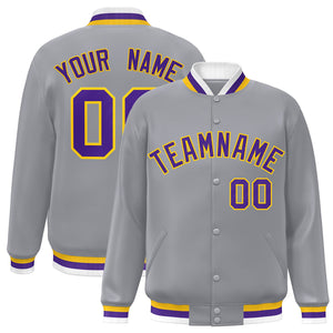 Custom Gray Purple-Gold Classic Style Varsity Full-Snap Letterman Jacket