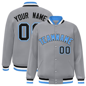 Custom Gray Powder Blue-White Classic Style Varsity Full-Snap Letterman Jacket