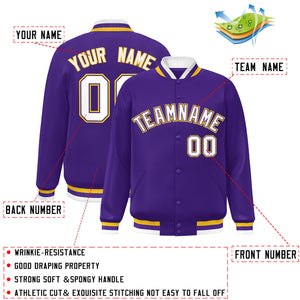 Custom Purple White-Purple Classic Style Varsity Full-Snap Letterman Jacket