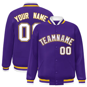 Custom Purple White-Purple Classic Style Varsity Full-Snap Letterman Jacket