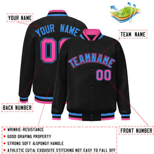 Custom Black Powder Blue-Black Classic Style Varsity Full-Snap Letterman Jacket