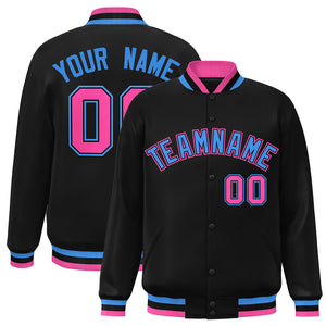 Custom Black Powder Blue-Black Classic Style Varsity Full-Snap Letterman Jacket