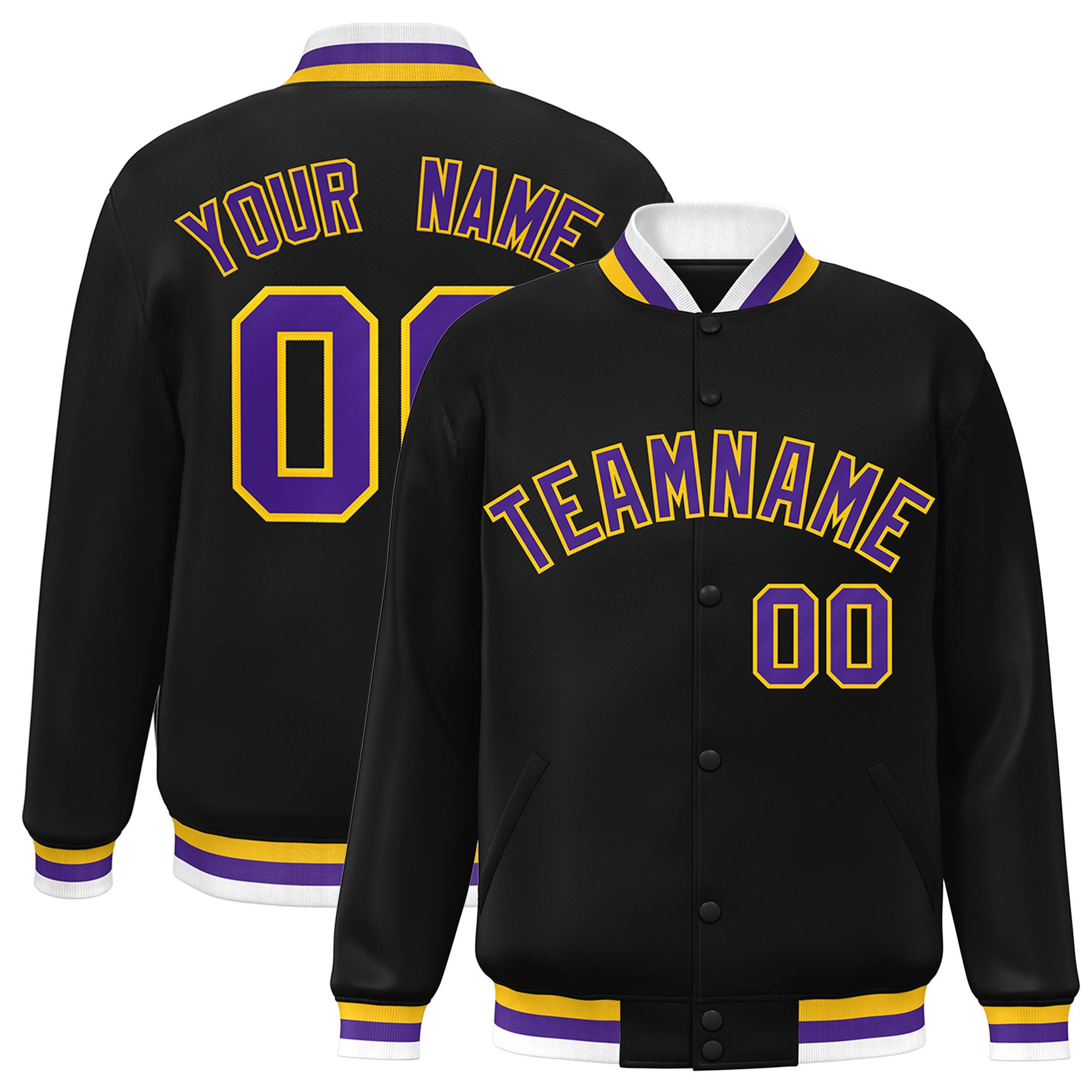 Custom Black Purple-Gold Classic Style Varsity Full-Snap Letterman Jacket