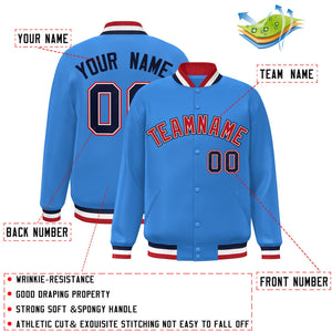 Custom Powder Blue Red-White Classic Style Varsity Full-Snap Letterman Jacket