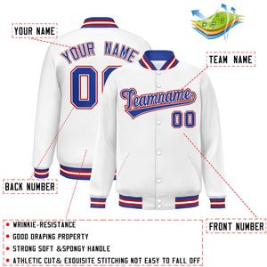 Custom White Royal-White Classic Style Varsity Full-Snap Letterman Jacket