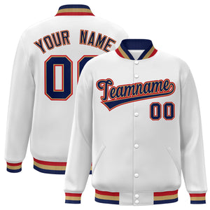 Custom White Navy-Old Gold Classic Style Varsity Full-Snap Letterman Jacket