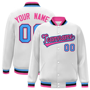 Custom White Pink-Black Classic Style Varsity Full-Snap Letterman Jacket