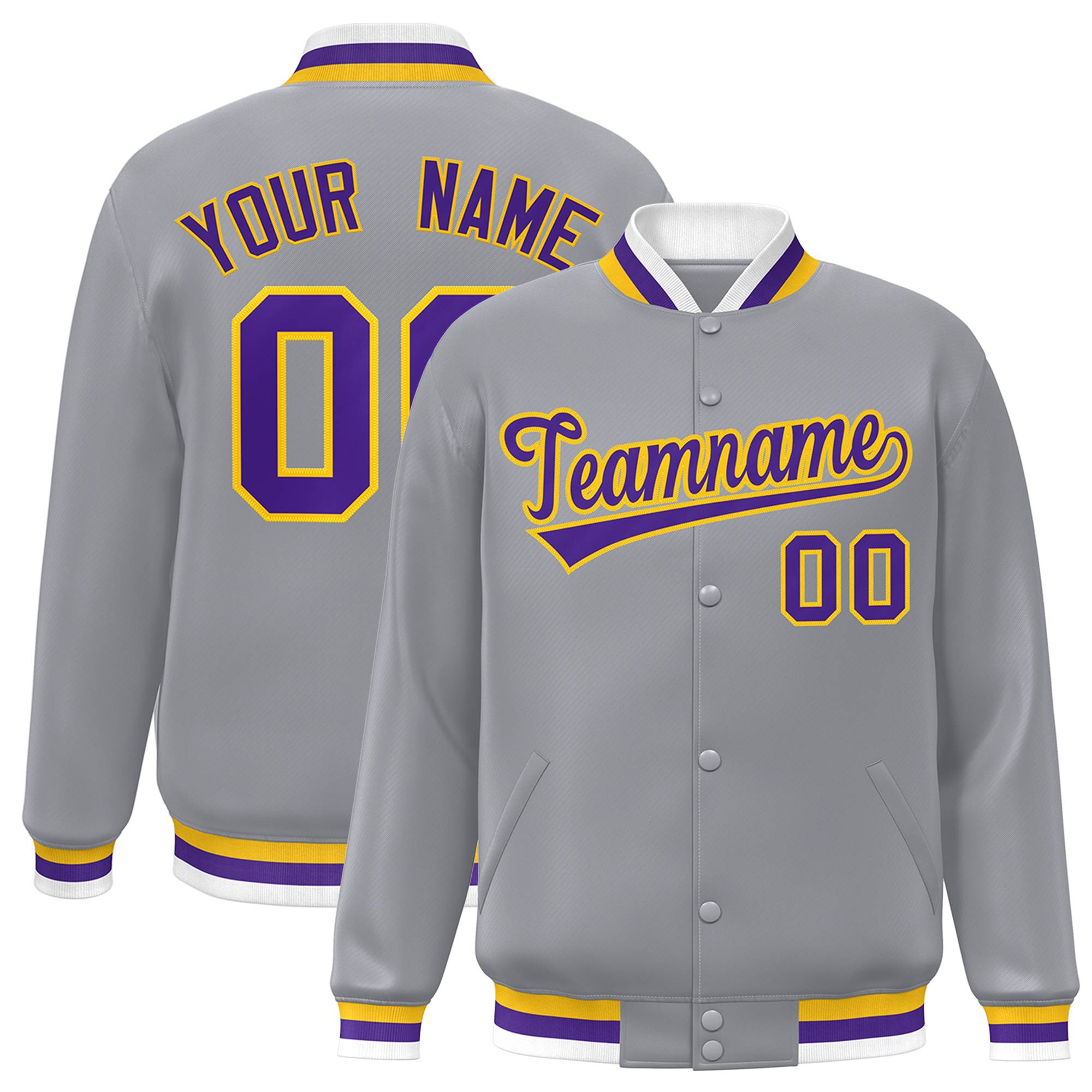 Custom Gray Purple-Gold Classic Style Varsity Full-Snap Letterman Jacket