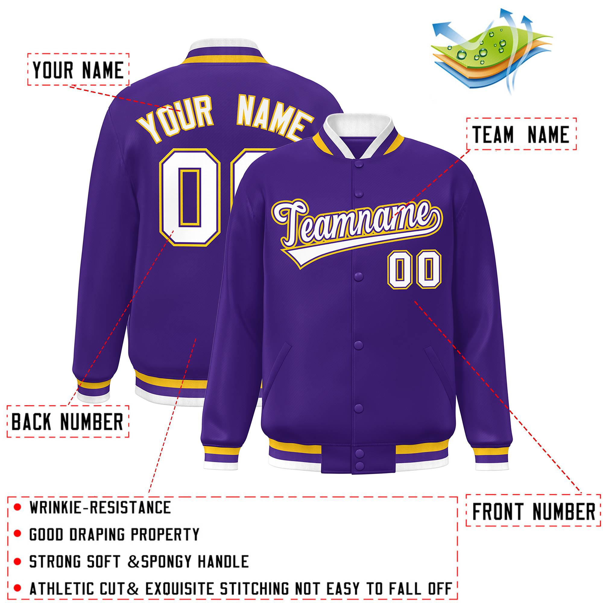 Custom Purple White-Purple Classic Style Varsity Full-Snap Letterman Jacket