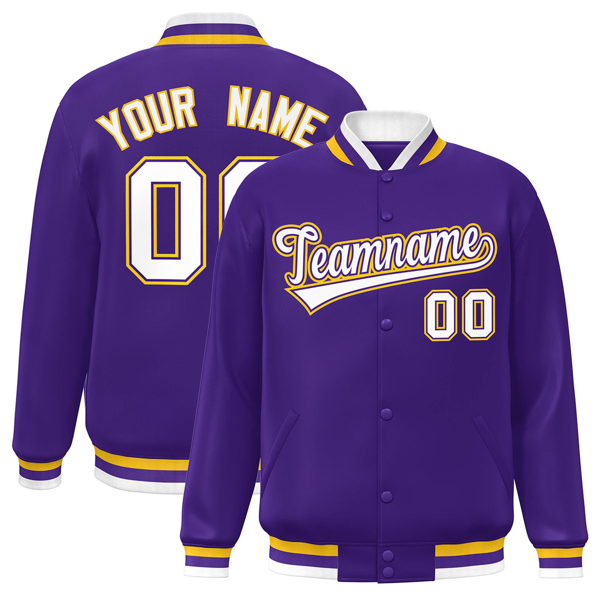 Custom Purple White-Purple Classic Style Varsity Full-Snap Letterman Jacket