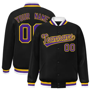 Custom Black Purple-Gold Classic Style Varsity Full-Snap Letterman Jacket