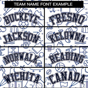 Custom White Navy Line Graffiti Pattern Varsity Raglan Sleeves Letterman Baseball Jacket